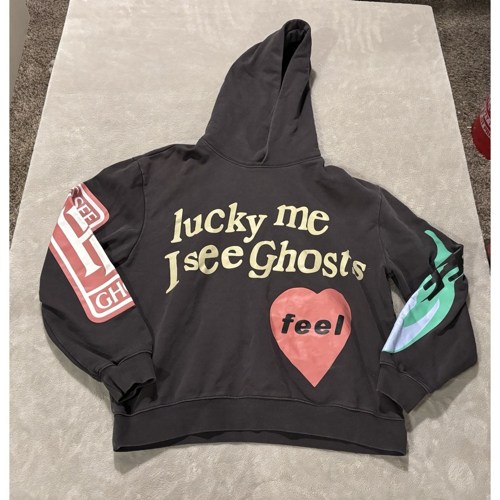 Lucky Me I See Ghosts Kanye West Kid Cudi Hoodie Camp Flog Gnaw Black Small